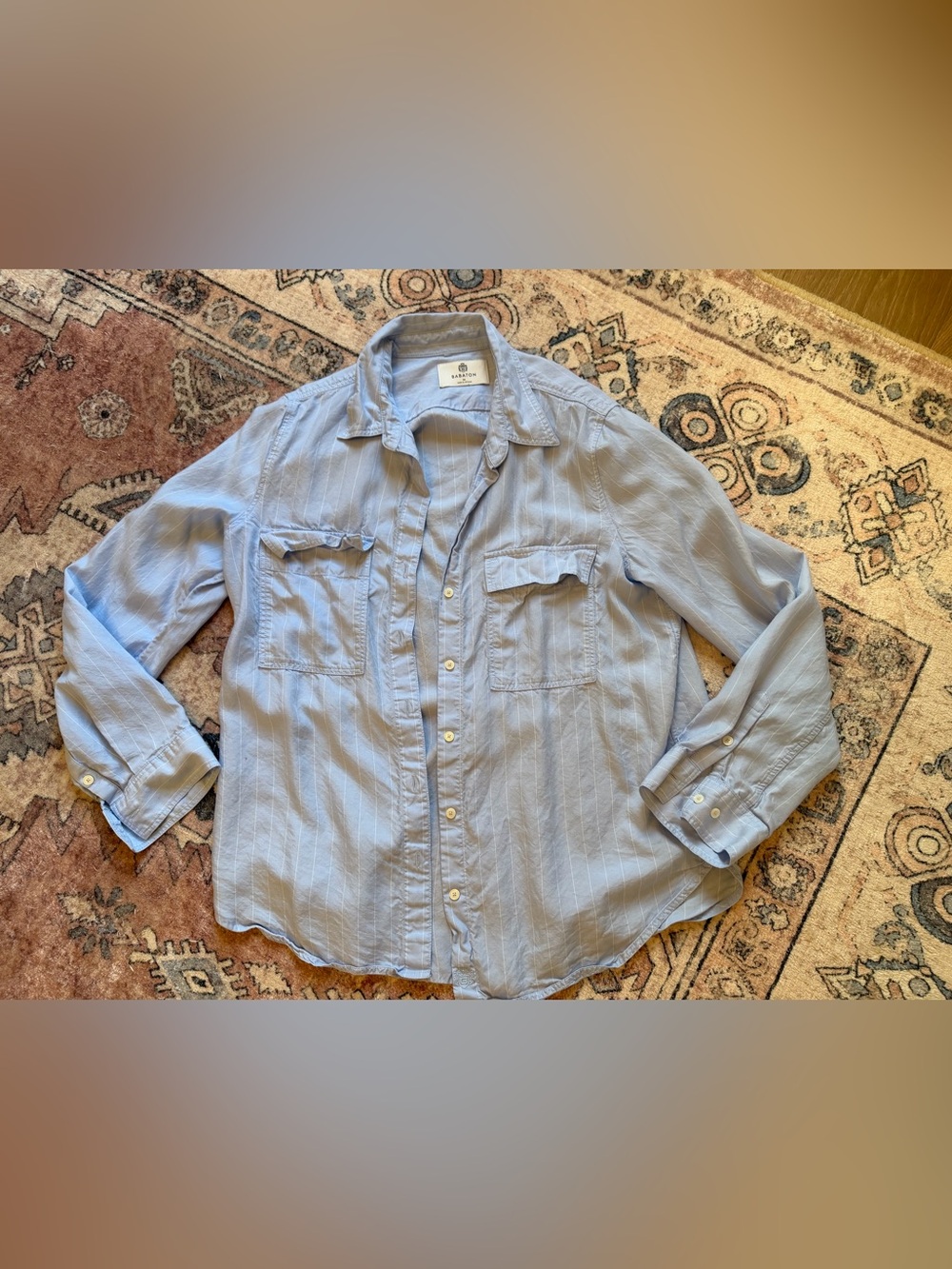 Aritzia Babaton Light Blue Pinstripe Casual Button-Down Shirt (M)